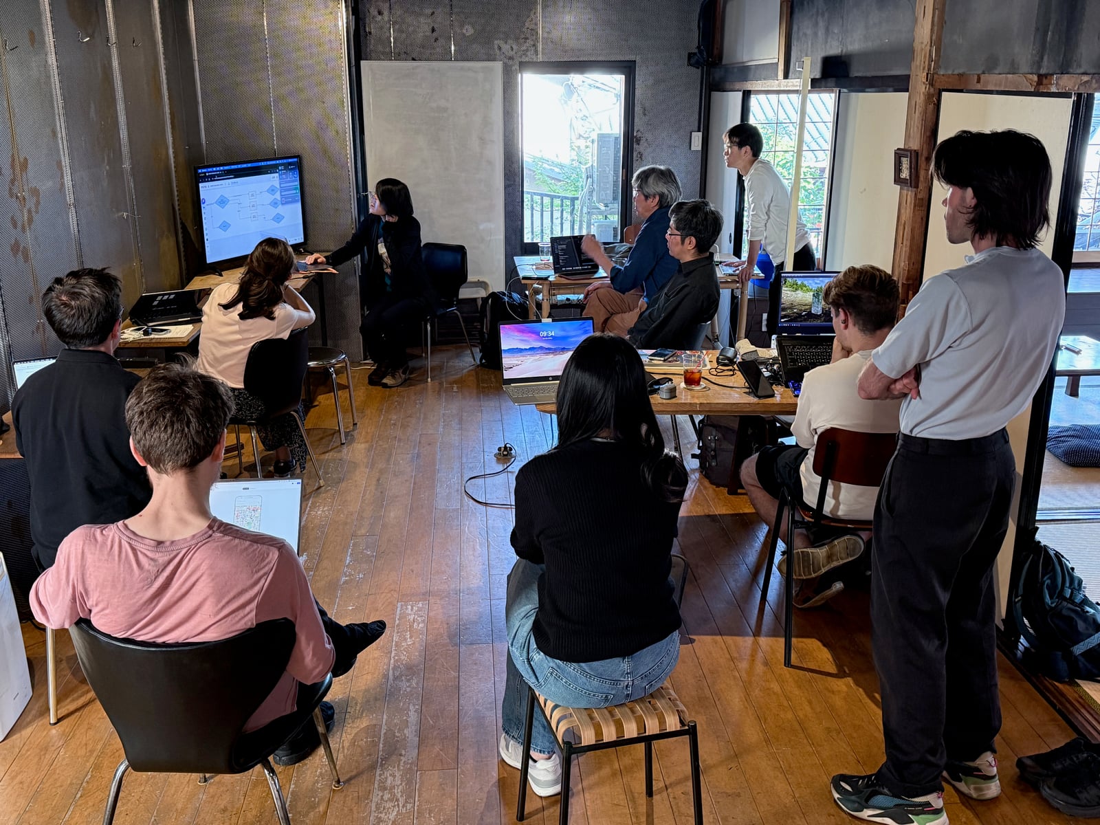 Kyoto Tech Meetup members gathered for a community presentation in a tatami room